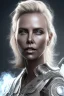 Placeholder: Charlize Theron ,fly hair, mist around, highly realistic, highly detailed, gangsta armor, mist around, smoke , sci-fi .