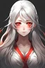 Placeholder: Feminine anime character with long white hair and red sharp eyes and fierce look
