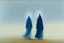 Placeholder: two people without gender seen from behind walking side by side in an empty foggy plain, above there is blue sky by artist "Leonora Carrington"