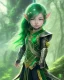 Placeholder: Detailed anime child elf girl, green hair, black and green dragon scale armour, intricate details, full body portrait, keep head in frame, slight smile, black Japanese motif, concept art, highly detailed, digital painting, concept art, sharp focus, illustration, art by Yoji Shinkawa, WLOP and greg rutkowski and alphonse mucha and artgerm and yanjun Chen and Junji ito and Makoto Shinkai, HDR, octane render