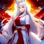 Placeholder: Clear focus, 8k, beautiful lighting, vibrant colors, fox girl, white hair, long hair, golden eyes, miko, tail, smile,