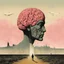 Placeholder: Pink Floyd album cover for Brain Damage, by ALESSANDRO GOTTARDO and Zdzislaw Beksinski, album cover art, sharp colors, eerie, bright, mysterious, silkscreened.