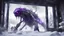 Placeholder: TALL NASTY ALIEN CREATURE HALF machine WITH AN ELECTRONIC PURPLE EYE, smashing through a window, british soldiers inside fire gatling guns at the creature , snow outside , PHOTO REALISTIC, EPIC, CINEMATIC