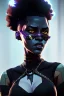 Placeholder: portrait,beautiful black woman, large afro hair style, post-apocalyptic in a cyberpunk city, realistic, intriacte detail, sci-fi fantasy style, volumetric lighting, particales,highly detailed,cinamatic, deep colours,8k