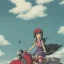 Placeholder: a girl riding a motorcycle with a big sword on her back