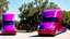 Placeholder: A Tesla semi-truck is racing at top speed, across the 'Islands of Adventure, Universal', in Orlando, Florida. CINEMATIC. WIDE ANGLE LENS.