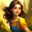Placeholder: make an illustration of a girl named Azzurra, brunette, medium hair, tall, beautiful body, elegant, country style, in an adventure about the perception of time, curious, lovely, running, smiling, happy, make realistic hands