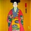 Placeholder: Retrato de cuerpo entero una Gheisha vestida con kimono muy guapa y voluptuosa con el estilo de Gustav Klimt