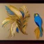 Placeholder: Bird, gold and blue feathers.