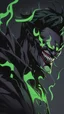 Placeholder: A very close picture to Mix between the joker and venom symbiote in solo leveling shadow art style with neon green details