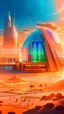 Placeholder: A dune landscape with a massive futuristic city covered by a greenhouse like structure in a distance.