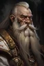 Placeholder: Portrait painting of a warhammer 40k warrior, human, long white heard, long white beard, grumpy