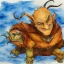 Placeholder: dungeons and dragons, fantasy, goblin, king, ochre skin, watercolour, blue nose, figure, pose