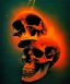 Placeholder: broken realistic skull. black background. smoke and explode. particles in air. teal and orange. abstract. beksinski.