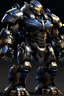 Placeholder: Ironclad stands at an imposing 8 feet tall and is heavily armored with a combination of sleek metallic plating and blue energy accents. His waist is snatched. His design is like Nullsector from Overwatch