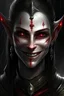 Placeholder: Portrait of a not Realistic Evil warrior leader she-elf smiling, red eyes