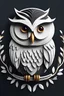 Placeholder: logo design, bunchy, 3d lighting, white owl, highly detailed face, cut off, symmetrical, friendly, minimal, round, simple, cute