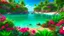 Placeholder: private tropical island, flowers, beach, gems, trending on artstation, sharp focus, studio photo, intricate details, highly detailed, gemstones decorating a lagoon