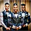 Placeholder: 3 black waiters with different uniforms in luxury wedding hall