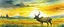 Placeholder: an Elk in a prairie canola field, sunset sky, detailed watercolor