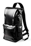 Placeholder: black tie down strap backpack with white backgroud without other materials