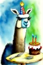 Placeholder: A cute llama is having a birthday cake. Watercolour