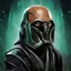 Placeholder: star wars bald male corellian jedi pilot wearing gunmetal grey and black old republic armored robes with gold trim inside the jedi temple holding a lightsaber with viridian green blade in left hand, centered head and shoulders portrait, hyperdetailed, dynamic lighting, hyperdetailed background, 8k resolution, volumetric lighting, light skin, fully symmetric details