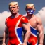 Placeholder: Realistic image of Donald trump wrestler, Mexican wrestling style, Mexican wrestling eyes mask, red and blue breeches, glow confederate flag dress, suspenders, retro style, 80s, vibrant color, highly detailed, sky background, concept art, unreal engine 5, god rays, ray tracing, RTX, lumen lighting, ultra detail, volumetric lighting, 3d, finely drawn, high definition, high resolution.