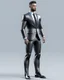 Placeholder: Hombre con traje y corbata moda futurista elegante, color gris, calidad ultra, hiperdetallada, 12k, full body