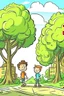 Placeholder: city trees old and boy walk cartoon