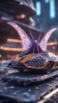 Placeholder: Illithid with snail butterfly wings frozen in net sitting on roof of a Lamborghini space ship, bokeh like f/0.8, tilt-shift lens 8k, high detail, smooth render, down-light, unreal engine, prize winning