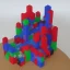 Placeholder: castle built from rubik's red green blue white fantasy foggy