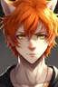 Placeholder: A young adult male human, cat ears, orange messy hair anime realistic tiger stripes