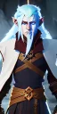 Placeholder: Dungeons and dragons character adventurer, wizard elf male, high detail, long white hair, wizard robe, friendly face, fur coat, high definition