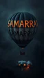 Placeholder: A top view of a campers around a back view of an air balloon written on it the word “ SAMARRAI “ over surrealism of the dark of a nightmare one miles high and six foot deep, hyper photorealistic, hyper detailed dark art color, high resolution, fog, octane render, tilt shift, HDRI Environment, all pictures dark gray