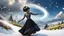 Placeholder: The camera zooms in, focusing sharply on very beautiful black godus girl with make up Lily wearing pretty dress as she dances gracefully in the same romantic environment with flowers and sky with nice clouds. Her joy and youth are presented against the backdrop of the surreal surroundings.a snow covered tree sitting on top of a snow covered slope, detailed swirling water tornado, national geographic footage, inspired by Sim Sa-jeong, by Huang Tingjian, still from a 2015 pixar movie, infrared ca