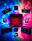 Placeholder: A beautiful design with photos of party speakers, party boxes, famous sound systems, headphones, mobile chargers, and small speakers in the center of the display with a beautiful, unique, psychedelic color theme.