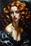 Placeholder: full body oil painting of a modern predatory vampire girl with highly detailed hair and facial features ,in the painting style of Gian Lorenzo Bernini and Johannes Vermeer, with a fine art aesthetic, highly detailed brushstrokes, realistic baroque style