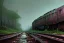 Placeholder: an abandoned train on tracks overgrown by nature with small puddles of water flooding ture part of tracks, 8k resolution, high-quality, fine-detail, intricate,volumetric lighting,brian froud, howard lyon, greg rutowskinew york slums, apartment building , rundown, realistic, unity engine, bloom,cinematic lighting,octane render.