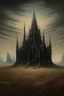 Placeholder: A gothic cathedral in the middle of a desert,in the style of Zvidslav Beksinski