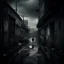 Placeholder: alley, dark ambient, sad, clouds, smog, scrap, rain, lonely boy, photo