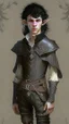 Placeholder: a teen elf. he has curly, black hair and sharp cheekbones. His eyes are black. He wears fantasy medieval clothes. he is lean and tall, with pale skin. full body with boots