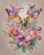 Placeholder: "floral hummingbirds heart"with dragonflies and butterflies hand-drawn watercolor, muted tones, flowers everywhere, REALISTIC