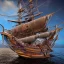 Placeholder: The beautiful pirate ship in the ocean, complex, incomprehensible, 3D, voluminous, symmetrical, artistic, 4K, 8K, by Franz Mark, a living, real and natural work