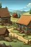Placeholder: a small village with two houses in the style of an old point and click adventure game