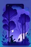 Placeholder: illustrations with a simple art style that show tablet app use outdoors, use dark blue-purple and black, make it happy and minimal