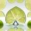 Placeholder: floating Lime wedge dripping a single droplet, side view photographic