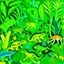 Placeholder: A lime green jungle with poisonous frogs painted by Henri Matisse