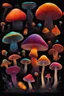 Placeholder: Diseased colourful mushrooms and fungi growing from black oil with a black background in the multiverse