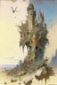 Placeholder: Destroyed City, medieval ruins, debris, stone, breched, brocken, Perspektiv from the sky, by Jean-Baptiste Monge, Ivan Bilibin, Albert Bierstadt, Reza Badrossama ink, pencil sketch, splash art, intricate details, fantasy, beautiful, oil on canvas, award winning, imperial colours, fantastic view, radient colours, very attractive, crisp quality
